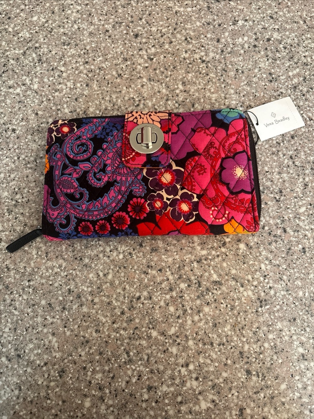 Vera Bradley Floral Fiesta Turnlock Wallet Zip Around Quilted NWT Retired Rare